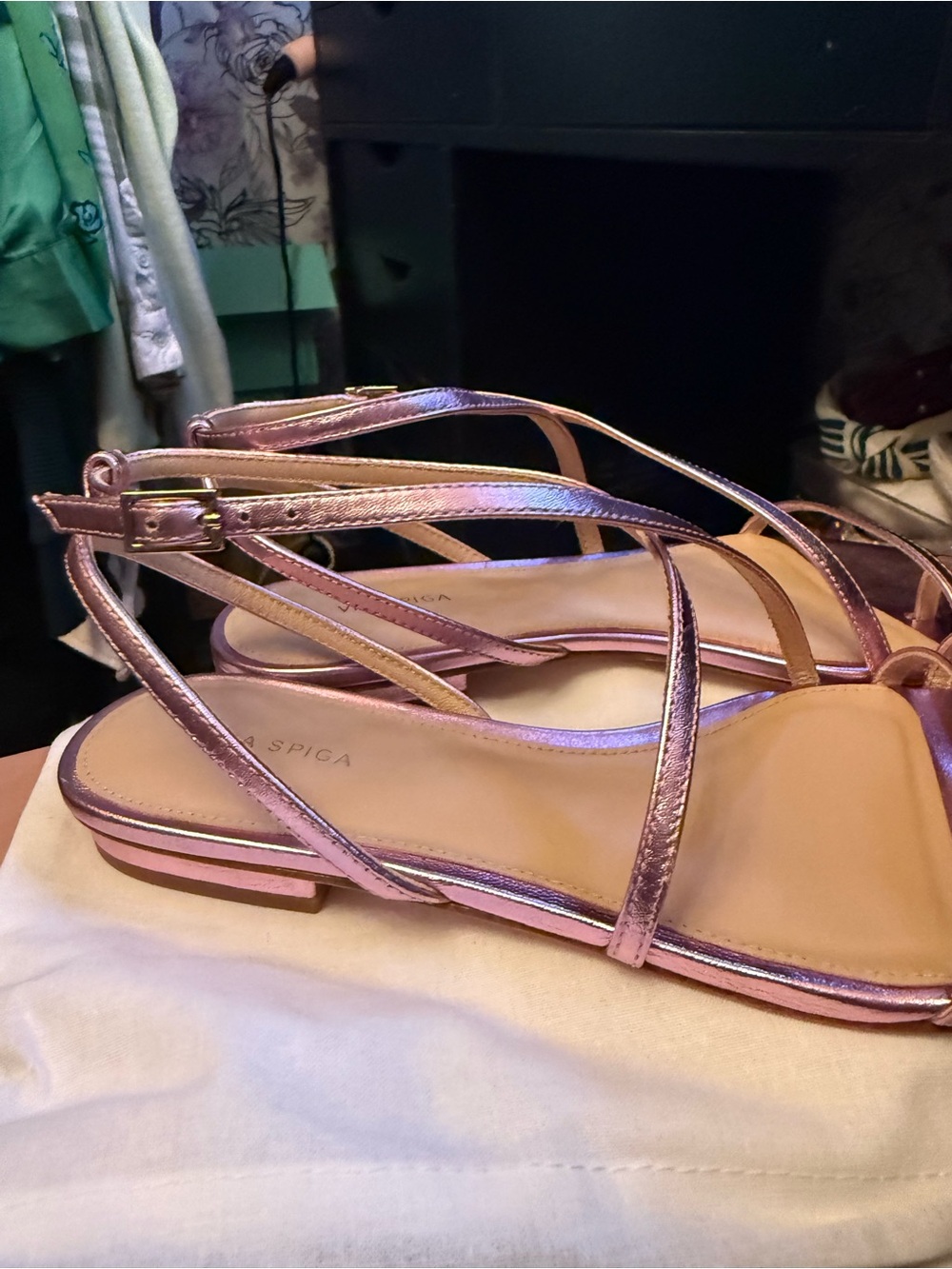 Via Spiga Metallic Rose Gold Strappy Sandals - Picture 8 of 11